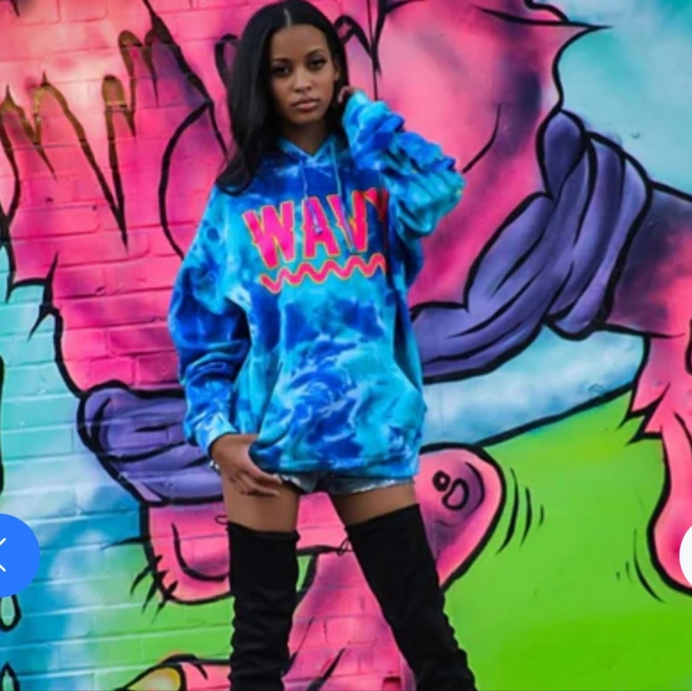 Colortone Original Blue Tie Dye Wavy Hoodie Unisex Size Medium